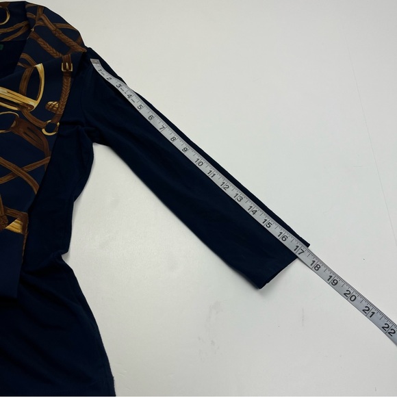 Lauren Ralph Lauren Equestrian Bridle Print Scarf Blue Gold Top Petite Small - Picture 7 of 12